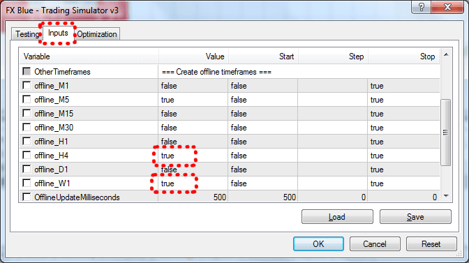 FX Blue Trading Simulator Offline Charts Configuration